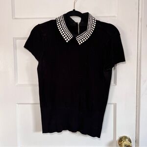WHBM Black Knit Top with Removable Collar Sz XS